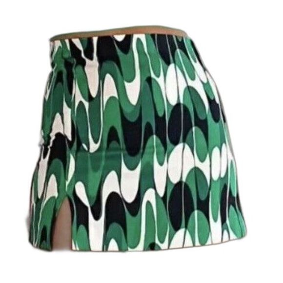 Zara Womens Small Green Mini Skirt Geometric Jacquard High Waist A-line Retro - Picture 2 of 4